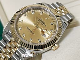 ROLEX 勞力士 DateJust 41 蠔式日誌型 126333 <font color=#f5dea8>原廠鑽石時標 皇帝金面盤</font> 18K黃金 半金款 DJ41 經典三角坑紋錶圈 <font color=#FF0000>2021年新式保單 紀念型（Jubilee）五銖錶帶</font> 自動上鍊 41mm