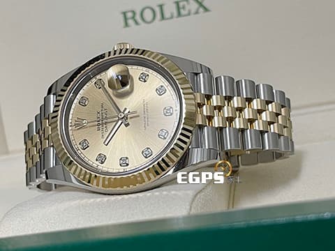 ROLEX 勞力士 DateJust 41 蠔式日誌型 126333 原廠鑽石時標 皇帝金面盤 18K黃金 半金款 DJ41 經典三角坑紋錶圈 2025年新式保單 紀念型（Jubilee）五銖錶帶 自動上鍊 41mm