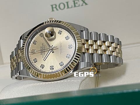 ROLEX 勞力士 DateJust 41 蠔式日誌型 126333 原廠鑽石時標 皇帝金面盤 18K黃金 半金款 DJ41 經典三角坑紋錶圈 2021年新式保單 紀念型（Jubilee）五銖錶帶 自動上鍊 41mm