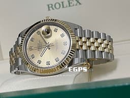 ROLEX 勞力士 DateJust 41 蠔式日誌型 126333 <font color="#f5dea8">原廠鑽石時標 皇帝金面盤</font> 18K黃金 半金款 DJ41 經典三角坑紋錶圈 <font color="#FF0000">2025年新式保單 紀念型（Jubilee）五銖錶帶</font> 自動上鍊 41mm