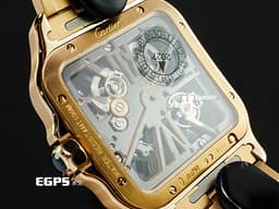 CARTIER 卡地亞 Santos de Cartier 山度士 WHSA0016 18K玫瑰金材質<font color="#144ec2"> </font><font color="#05f0f0">鏤空面盤 金色鍍層飾面劍形指針 鑲嵌1顆刻面藍寶石七邊形錶冠</font><font color="#FF0000">&nbsp;新式「QuickSwitch」錶帶快拆系統 附原廠鱷魚皮錶帶 2026年保卡 整支重約6.4兩 官方訂價：2,450,000元</font><font color="#FF0000" style="font-size: 10pt;">&nbsp;</font><span style="font-size: 10pt;">自動上鍊 47.5x39.7mm</span>