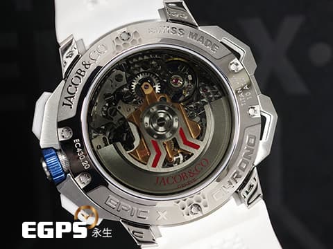 Jacob &amp; Co 捷克豹 傑克寶 Epic X Chrono Titanium 藍色鏤空面盤 EC430.20.AB.AA.ABRUA 鈦金屬 白色陶瓷 計時碼錶&nbsp;2026年保單&nbsp;自動上鍊 44mm