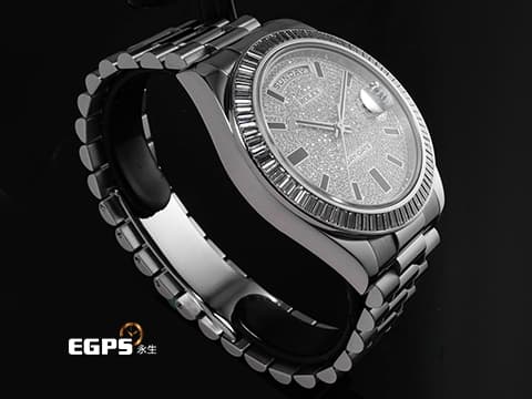 ROLEX 勞力士 DAY-DATE 218399BRIL-83219 18K白金材質 原廠鑲嵌滿天星鑽石面盤 原廠鑽石時標&nbsp;已回勞力士原廠保養，延長保固至2027年10月&nbsp;自動上鍊 41mm