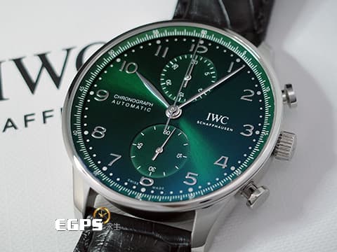 IWC 萬國 Portuguese Chronograph 葡萄牙 計時碼錶 IW371615 放射紋綠色面盤 不鏽鋼 2024年保單 最新款透明底蓋 自動上鍊 41mm