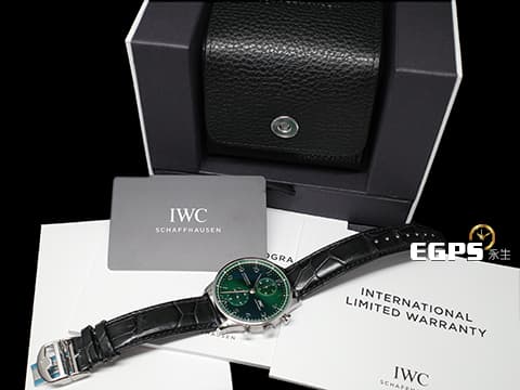 IWC 萬國 Portuguese Chronograph 葡萄牙 計時碼錶 IW371615 放射紋綠色面盤 不鏽鋼 2024年保單 最新款透明底蓋 自動上鍊 41mm