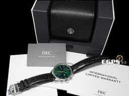 IWC 萬國 Portuguese Chronograph 葡萄牙 計時碼錶 IW371615 <font color=#006400>放射紋綠色面盤</font> 不鏽鋼 <font color=#FF0000>2024年保單 最新款透明底蓋</font> 自動上鍊 41mm