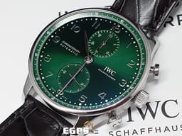 IWC 萬國 Portuguese Chronograph 葡萄牙 計時碼錶 IW371615 <font color=#006400>放射紋綠色面盤</font> 不鏽鋼 <font color=#FF0000>2024年保單 最新款透明底蓋</font> 自動上鍊 41mm