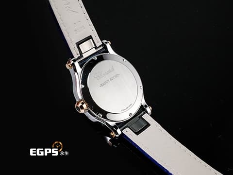 CHOPARD 蕭邦 Happy Sport 快樂鑽 278582-6012 藍色面盤 原廠5顆跑鑽 半金款 不鏽鋼 大三針&nbsp;2026年保單 最新快拆式錶帶 石英機芯 36mm
