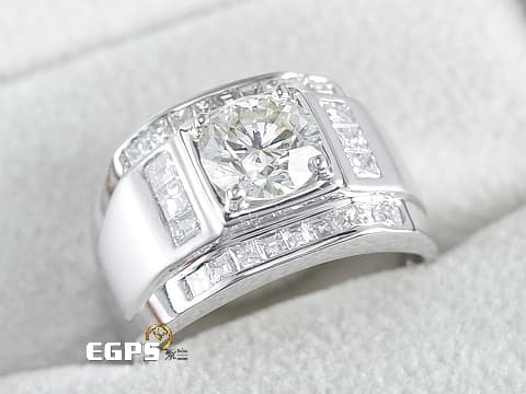 白K金 天然鑽石 1.19CT 鑽石 戒指 豪華鑲鑽 男戒 鑽戒