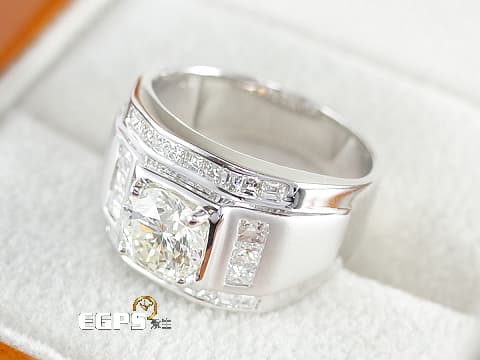 白K金 天然鑽石 1.19CT 鑽石 戒指 豪華鑲鑽 男戒 鑽戒