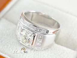 白K金 天然鑽石 1.19CT 鑽石 戒指 豪華鑲鑽 男戒 鑽戒