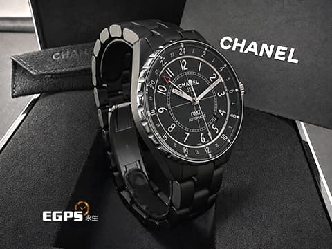 CHANEL 香奈兒 J12 Ceramic GMT H3101 黑色啞光陶瓷材質 兩地時區 時尚質感霧面高抗磨黑陶瓷 2023年保單 自動上鍊 41mm