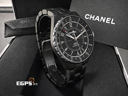 CHANEL 香奈兒 J12 Ceramic GMT H3101 黑色啞光陶瓷材質 兩地時區 <font color="#FF0000">時尚質感霧面高抗磨黑陶瓷 2023年保單</font> 自動上鍊 41mm