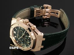Audemars Piguet 愛彼 AP錶 Royal Oak Chronograph 皇家橡樹 <font color="#f2d8ab">18K玫瑰金材質</font>&nbsp;26240OR.OO.D404CR.02 <font color="#3ebd0f">軍綠色「Grande Tapisserie」格紋面盤</font>&nbsp;飛返 計時碼表 <font color="#FF0000">2025年保單</font> 自動上鍊 41mm