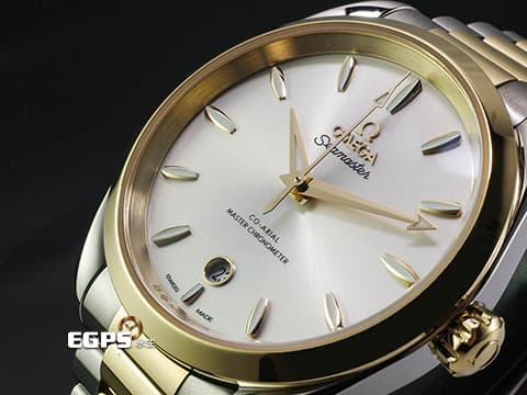 OMEGA 歐米茄 Seamaster 海馬 Aqua Terra 150 系列 22020382002002&nbsp;Moonshine金材質 半金款 搭配銀白色太陽紋面盤&nbsp;2026年保卡 僅試戴極新品 台灣公司貨&nbsp;自動上鍊 38mm