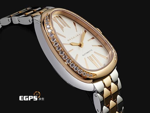 BVLGARI 寶格麗 Serpenti Seduttori 104058 18K玫瑰金&amp;不鏽鋼材質 半金款&nbsp;宛若蛇鱗般的六角形錶帶 原廠鑲嵌36顆鑽石錶圈 2026年保卡 自動上鏈&nbsp;34mm