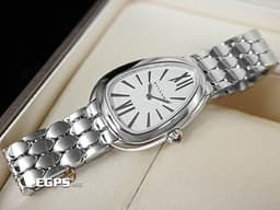 BVLGARI 寶格麗 Serpenti Seduttori系列 103937 <font color="#c2c1c1">銀白色面盤搭配羅馬數字時標</font>&nbsp;經典&nbsp;<font color="#fa00fa">六角形蛇鱗鍊節錶帶</font>&nbsp;不鏽鋼材質&nbsp;<font color="#FF0000">2026年保單</font>&nbsp;石英機芯 33mm