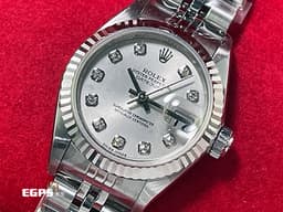 ROLEX 勞力士 Datejust 79174 銀灰色面盤 原廠鑽石時標 18K白金三角坑紋圈 904L不鏽鋼材質&nbsp;<font color="#ff0000" style="font-size: 10pt;">&nbsp;</font><span style="font-size: 10pt;">自動上鍊蠔式女錶 26mm</span>