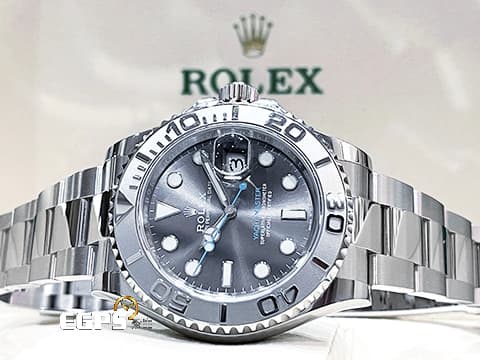 ROLEX 勞力士 Yacht-Master 遊艇名仕 126622 灰面藍針 不鏽鋼 鉑金錶圈 最新式，3235新機芯 2019年保單 台灣公司貨 附一條黑色藍線Rubber B橡膠帶 自由切換搭配風格 自動上鍊 40mm