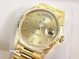 ROLEX 勞力士 Day-Date 36 蠔式 星期日曆型 18238A 18K黃金材質&nbsp;<font color="#f7da45">原廠鑽石時標 皇帝金色面盤</font><font color="#FF0000">&nbsp;</font>DD36 經典三角坑紋錶圈&nbsp;<font color="#ff0000">元首型（President）錶帶 總統帶</font> 自動上鍊 36mm