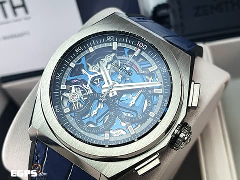 ZENITH 真力時 Defy El Primero 21 高振頻 1/100秒 計時碼錶 95.9002.9004/78.R582 藍色鏤空面盤 鈦金屬材質&nbsp;2025年保卡 台灣公司貨&nbsp;自動上鍊 44mm
