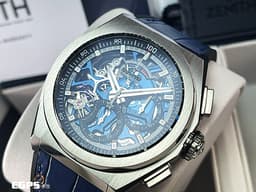 ZENITH 真力時 Defy El Primero 21 高振頻 1/100秒 計時碼錶 95.9002.9004/78.R582 <font color="#05f0f0">藍色鏤空面盤 鈦金屬材質</font>&nbsp;<font color="#FF0000">2025年保卡 台灣公司貨</font>&nbsp;自動上鍊 44mm
