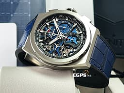 ZENITH 真力時 Defy El Primero 21 高振頻 1/100秒 計時碼錶 95.9002.9004/78.R582 <font color="#05f0f0">藍色鏤空面盤 鈦金屬材質</font>&nbsp;<font color="#FF0000">2025年保卡 台灣公司貨</font>&nbsp;自動上鍊 44mm