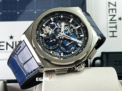 ZENITH 真力時 Defy El Primero 21 高振頻 1/100秒 計時碼錶 95.9002.9004/78.R582 藍色鏤空面盤 鈦金屬材質&nbsp;2025年保卡 台灣公司貨&nbsp;自動上鍊 44mm