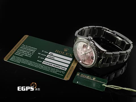 ROLEX 勞力士 DATEJUST 116244 蠔式 不鏽鋼材質&nbsp;稀有面盤&nbsp;原廠鑲嵌鑽石錶圈 粉紅色花朵藝術面盤 自動上鏈 36mm