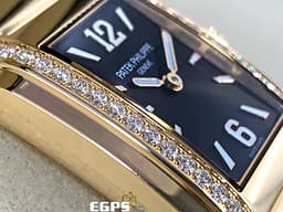 PATEK PHILIPPE 百達翡麗 PP錶 Twenty-4系列 4910/1201R-001 <font color=#D2691E>巧克力棕色日輝紋面盤</font> 玫瑰金材質 <font color=#FF0000>原廠鑲鑽 2023年台灣公司貨</font> 4910 石英女錶 25x30 mm