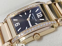 PATEK PHILIPPE 百達翡麗 PP錶 Twenty-4系列 4910/1201R-001 <font color=#D2691E>巧克力棕色日輝紋面盤</font> 玫瑰金材質 <font color=#FF0000>原廠鑲鑽 2023年台灣公司貨</font> 4910 石英女錶 25x30 mm