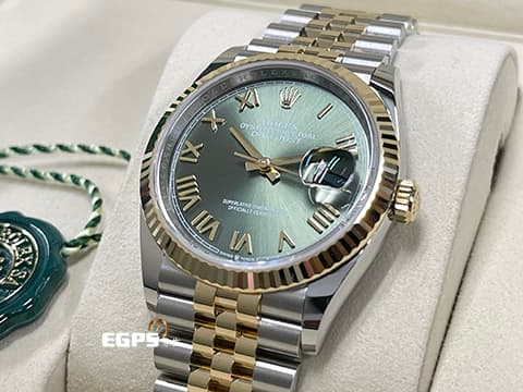 ROLEX 勞力士 DateJust 36 蠔式日誌型 橄欖綠面盤 126233 半金款 18K黃金&nbsp;DJ36 經典三角坑紋錶圈&nbsp;2026年保卡 紀念型（Jubilee）五銖錶帶 自動上鏈 36mm