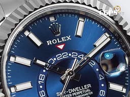 ROLEX 勞力士 Sky-Dweller 蠔式 天行者 326934&nbsp;<font color="#0080FF">亮藍色面盤 </font>沙羅系統 年曆錶 兩地時區 經典三角坑紋錶圈&nbsp;<font color="#FF0000">2020年保單 蠔式（Oyster）三節錶帶</font>&nbsp;自動上鍊 42mm