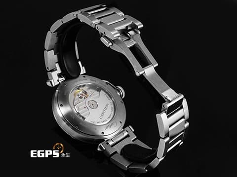 CARTIER 卡地亞 PASHA DE CARTIER 帕夏 WSPA0009 大型款 不鏽鋼材質&nbsp;「SmartLink」快拆式錶帶 極具辨識度的鑲嵌藍色尖晶石錶冠鎖設計&nbsp;2023年保卡&nbsp;自動上鏈 41mm