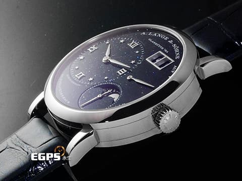 A. LANGE &amp; SÖHNE 朗格 Little Lange 1 Moon Phase 182.086 18K白金材質 深藍色砂金石面盤&nbsp;2024年保單&nbsp;手動上鏈 36.8mm