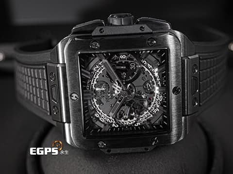 HUBLOT 宇舶 Square Bang Unico「ALL BLACK」限量版 黑陶瓷 821.CX.0140.RX 方形 飛返 計時碼表 鏤空面盤 2022保單 限量250顆 自動上鍊 42mm