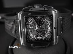HUBLOT 宇舶 Square Bang Unico<font color="#616161">「ALL BLACK」限量版</font> 黑陶瓷 821.CX.0140.RX 方形 飛返 計時碼表 鏤空面盤 <font color="#FF0000">2022保單 限量250顆</font> 自動上鍊 42mm