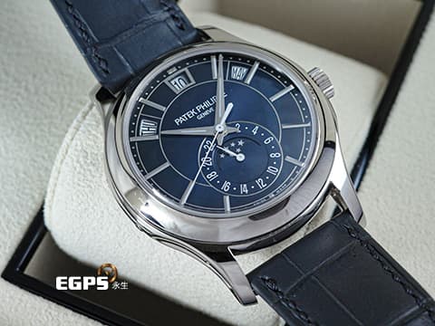 Patek philippe 百達翡麗 PP錶 Complications 複雜功能時計 Annual Calendar MoonPhases&nbsp;藍色漸變黑色日輝紋錶盤&nbsp;5205G-013 年曆錶 月相盈虧 日夜顯示 18K白金材質 2025年保單&nbsp;5205 G 自動上鍊 40mm