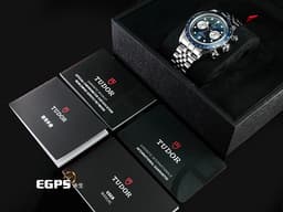 TUDOR 帝舵 Heritage Black Bay Chrono 碧灣 79360B-0002 計時碼錶 <font color="#0080FF">最新款「帝舵藍」錶面、錶圈 </font>79360<font color="#0080FF">&nbsp;</font>不鏽鋼材質&nbsp;<font color="#FF0000">專賣店限定款 2024年保卡 最新款五節錶帶搭配快速調節「T-fit」折疊扣</font> 自動上鍊 41mm