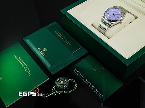 ROLEX 勞力士 Oyster Perpetual 34 蠔式恆動型 124200 最新款 薰衣草紫色面盤&nbsp;OP34 不鏽鋼 大三針&nbsp;2026年保卡 自動上鍊 34mm