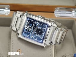 Girard-Perregaux 芝柏 GP錶 Vintage 1945 XXL 系列 Large Date Moon Phases <font color="#4b89ec">藍色鏤空面盤</font> 25882 大日期窗 月相盈虧 小秒針 不鏽鋼&nbsp;<font color="#FF0000">2019年保單</font>&nbsp;自動上鍊 36x35mm