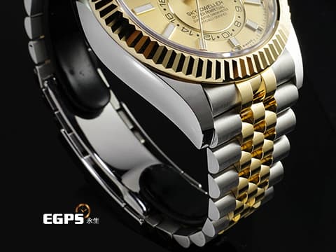 ROLEX 勞力士 Sky-Dweller 336933 蠔式 天行者 18K黃金材質 半金款 最新9002機芯 皇帝金色面盤&nbsp;兩地時間 年曆錶 沙羅系統 經典三角坑紋錶圈 2025年保卡 紀念型（Jubilee）五銖錶帶 自動上鍊 42mm