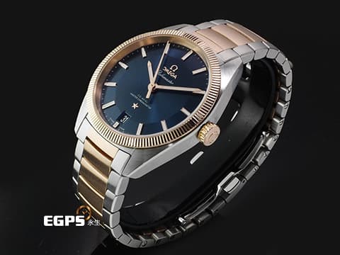 OMEGA 歐米茄 Globemaster 星座系列 13020392103001 18K玫瑰金&amp;不鏽鋼材質 半金款 太陽線紋磨砂藍色面盤 2024年保卡 台灣公司貨 同軸擒縱 自動上鏈 39mm