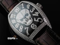 Franck Muller FM 法蘭穆勒 FM 8880 SC GOTH NBR D CD 酒桶型 18K白金材質 <font color="#05f0f0">原廠鑲嵌鑽石錶殼、骷髏頭圖案面盤、立體經典阿拉伯數字時標</font> 自動上鏈 44x54mm