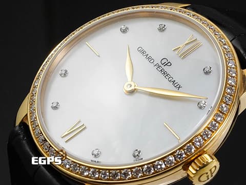 Girard-Perregaux 芝柏 GP錶 1966系列 49528D52A771-CK6A 18K玫瑰金材質&nbsp;原廠鑲嵌68顆鑽石錶圈（約0.58克拉）白色珍珠貝母面盤&nbsp;&nbsp;2025年保單 自動上鍊 30mm