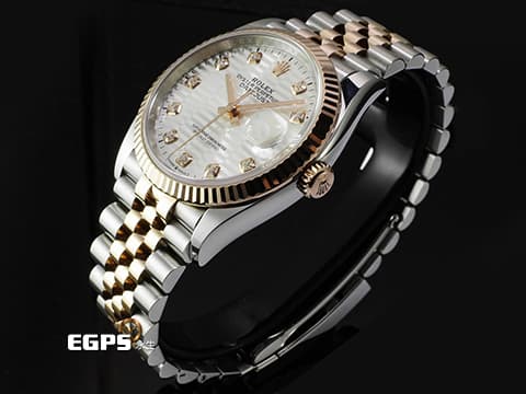 ROLEX 勞力士 蠔式 Datejust 126231 蠔式日誌型 永恒玫瑰金 半金 絕版雷射坑紋面 銀色坑紋面盤 原廠鑲嵌鑽石時標 2024年保卡 五銖紀念型錶帶 自動上鍊 36mm
