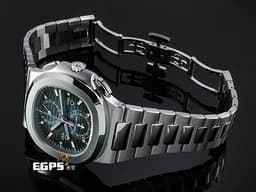 Patek Philippe 百達翡麗 PP錶 Nautilus Travel Time Flyback Chronograph 金鷹 鸚鵡螺 5990/1A-011<font color="#4169e1">&nbsp;</font><font color="#1461a9">藍色漸層橫條紋面盤</font>&nbsp;兩地時區 飛返 計時碼錶 不鏽鋼 <font color="#ff0000">新一代鋼王</font>&nbsp;<font color="#FF0000">2026年保單&nbsp;</font>自動上鏈 40.5mm