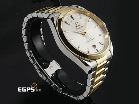 OMEGA 歐米茄 Seamaster 海馬 Aqua Terra 150 系列 22020382002002&nbsp;Moonshine金材質 半金款 搭配銀白色太陽紋面盤&nbsp;2026年保卡 僅試戴極新品 台灣公司貨&nbsp;自動上鍊 38mm