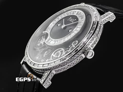 PIAGET 伯爵 Altiplano Skeleton 非凡珍品 G0A39120 超薄 微型自動盤 18K白金材質 原廠鑲嵌38顆長方形美鑽（約1.4克拉）及266顆圓形美鑽（約1.9克拉）錶殼 鑲飾33顆長方形美鑽（約1.3克拉）面盤 2026年保卡 新錶參考訂價：6,400,000元 手動上鍊 38mm