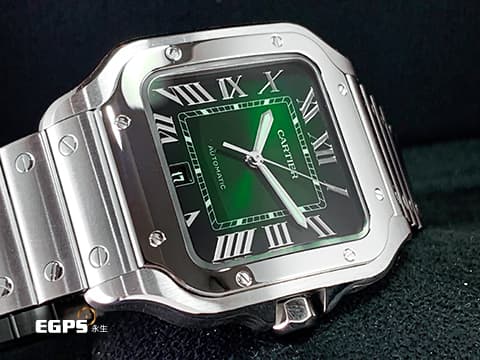 CARTIER 卡地亞 Santos de Cartier 山度士 WSSA0062 漸層綠色錶盤 大型 不鏽鋼 2026年保卡 最新QuickSwitch錶帶更換系統&nbsp;自動上鍊 39.8mm